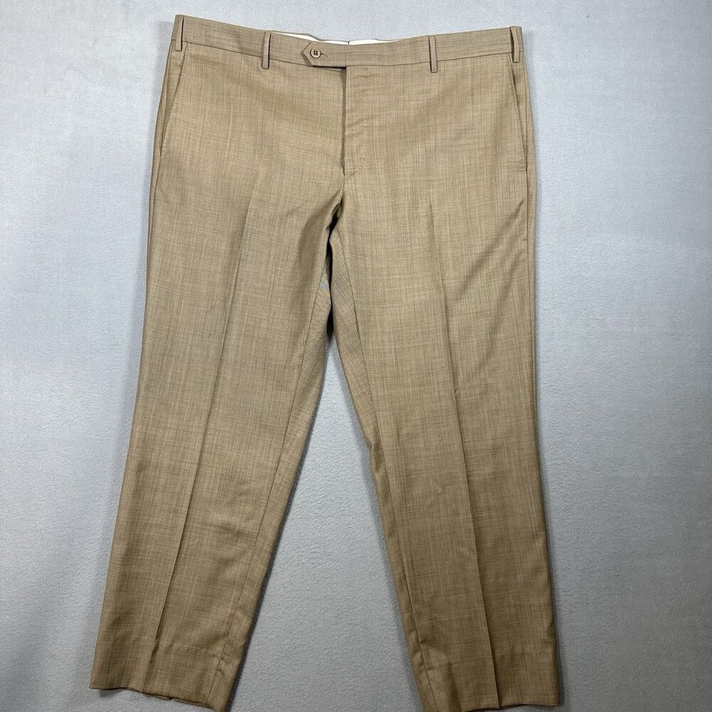 Zanella Parker Men's 100% Wool Dress Pants Tan Khaki Flat Front Size 42 Italy